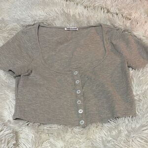 Reformation Gray Ribbed Crop Top